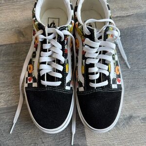 Vans Black and White Floral Low-Top Sneakers